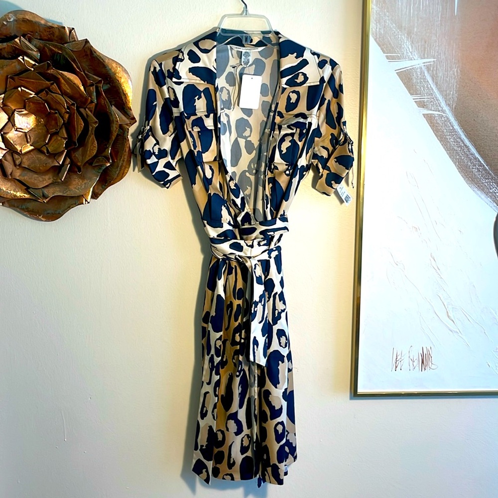 DVF Silk Blend Leopard Wrap Dress NWT